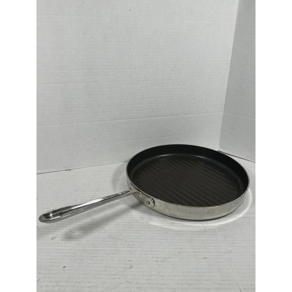 All-Clad Nonstick Round Grill Pan Stainless Steel Ridged Skillet‎ Silver Black